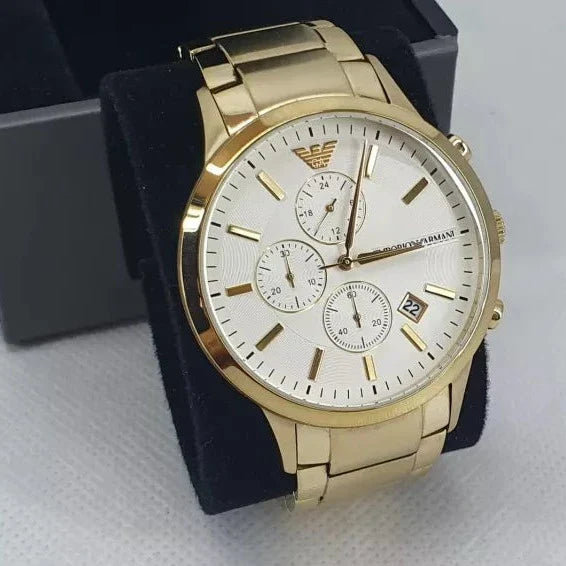 Emporio Armani Renato Chronograph White Dial Gold Steel Strap Watch For Men - AR11332 Buy Now By Emporio Armani