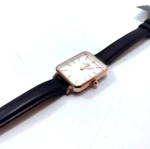 Daniel Wellington Quadro White Dial Black Leather Strap Watch For Women - DW00100434 Buy Now By Daniel Wellington