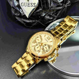 Guess Sunrise Chronograph Gold Dial Gold Steel Strap Watch For Women - W0330L1 Buy Now By Guess