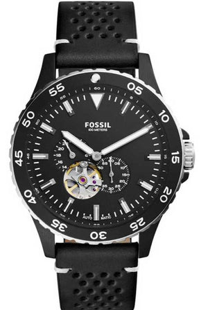 Fossil Crewmaster Sports Automatic Black Dial Black Leather Strap Watch for Men - ME3148 Buy Now By Fossil