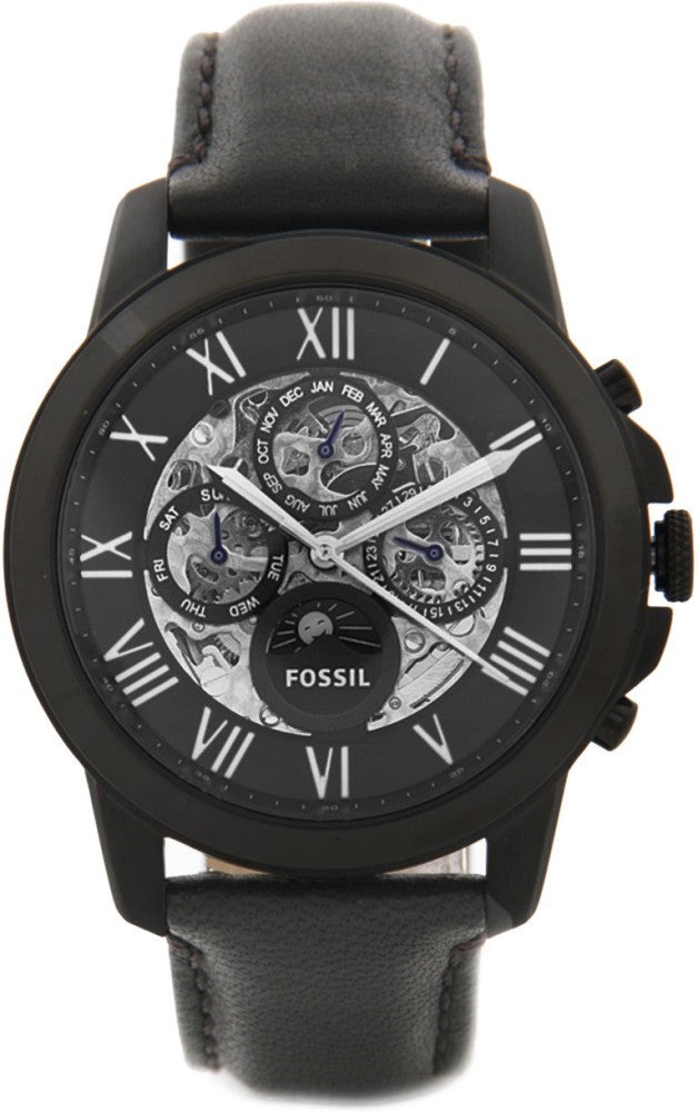 Fossil Grant Automatic Black Dial Black Leather Strap Watch for Men - ME3028 Buy Now By Fossil