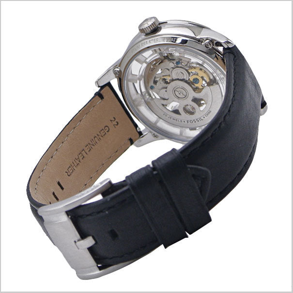 Fossil Townsman Automatic Skeleton Silver Dial Black Leather Strap Watch for Men - ME3041 Buy Now By Fossil