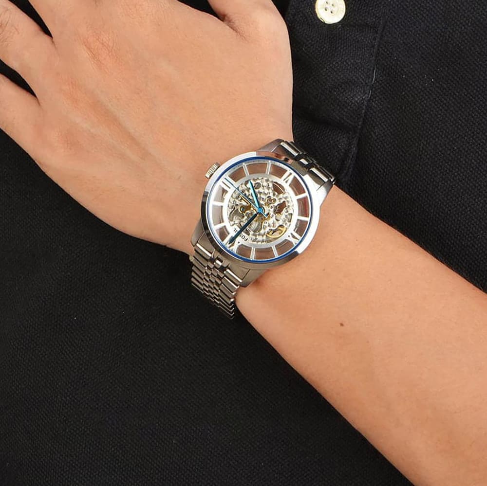 Fossil Townsman Automatic Skeleton Blue Dial Silver Steel Strap Watch for Men - ME3073 Buy Now By Fossil