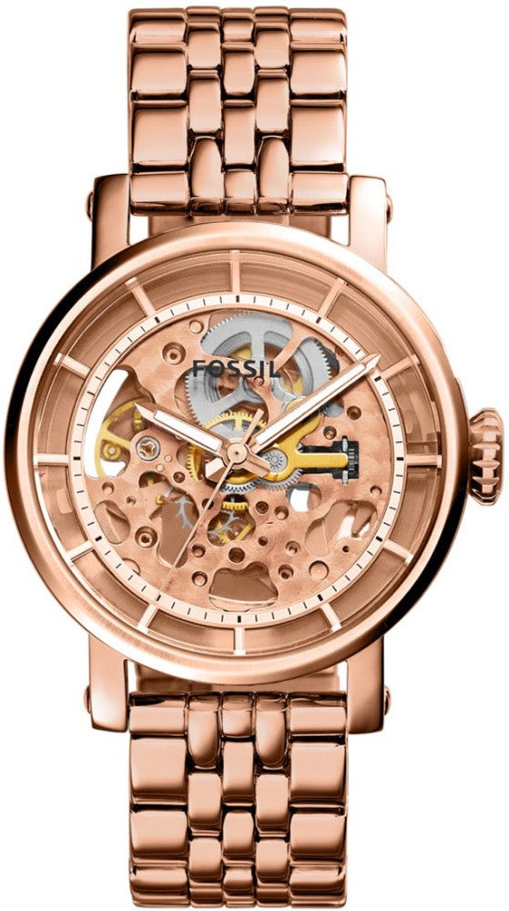 Fossil Boyfriend Automatic Skeleton Rose Gold Dial Rose Gold Steel Strap Watch for Women - ME3065 Buy Now By Fossil