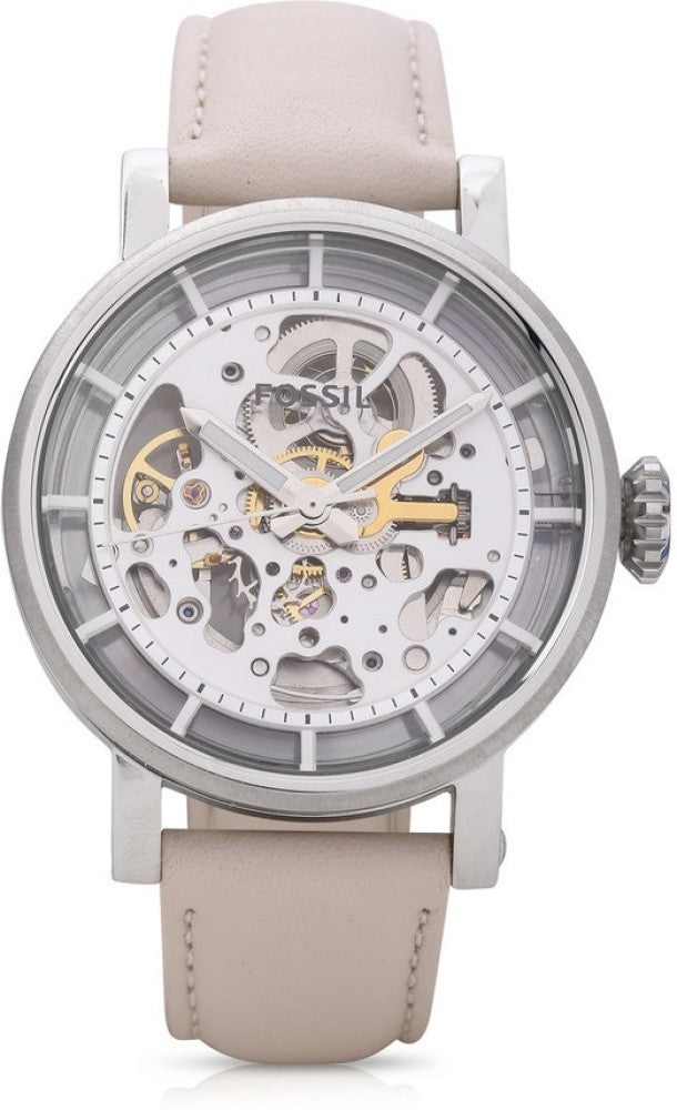 Fossil Boyfriend Automatic Skeleton Silver Dial White Leather Strap Watch for Women - ME3069 Buy Now By Fossil