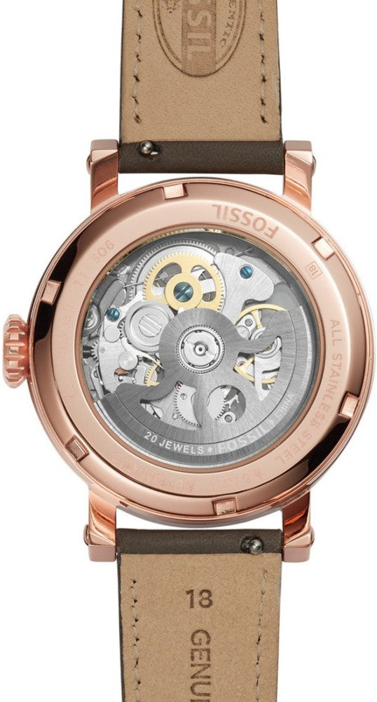 Fossil Boyfriend Automatic Skeleton Grey Dial Grey Leather Strap Watch for Women - ME3089 Buy Now By Fossil