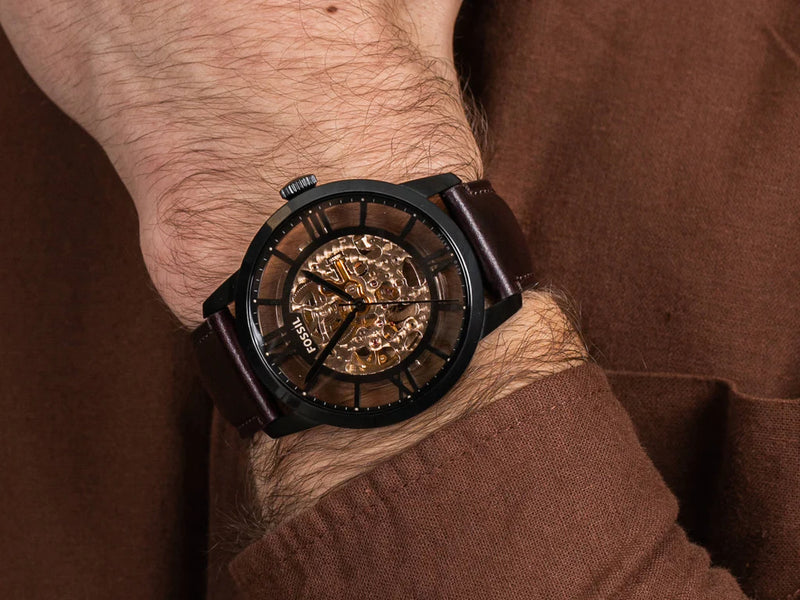Fossil Townsman Automatic Skeleton Brown Dial Brown Leather Strap Watch for Men - ME3098 Buy Now By Fossil