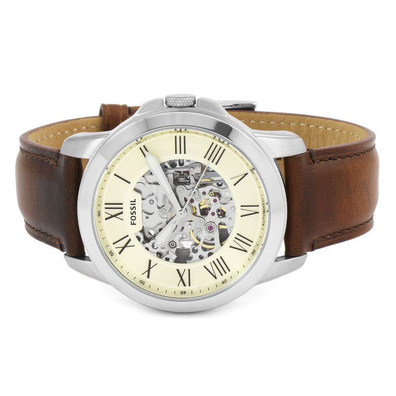 Fossil Grant Automatic Beige Skeleton Dial Brown Leather Strap Watch for Men - ME3099 Buy Now By Fossil