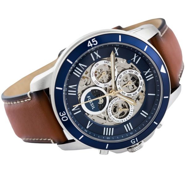 Fossil Grant Sport Automatic Skeleton Blue Dial Brown Leather Strap Watch for Men - ME3140 Buy Now By Fossil