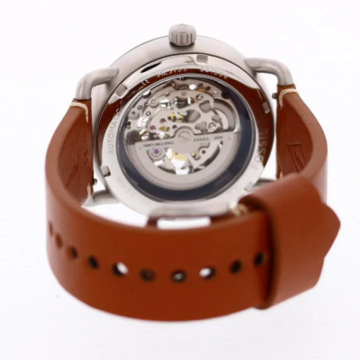 Fossil Commuter Automatic Skeleton Blue Dial Brown Leather Strap Watch for Men - ME3159 Buy Now By Fossil