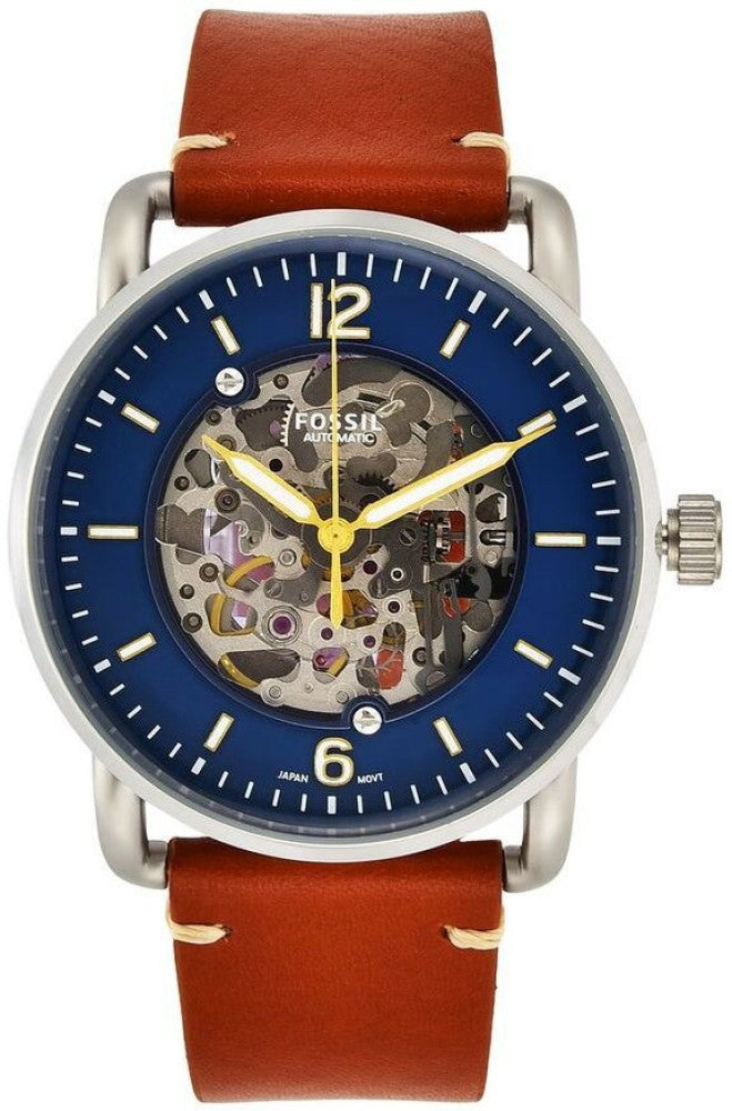 Fossil Commuter Automatic Skeleton Blue Dial Brown Leather Strap Watch for Men - ME3159 Buy Now By Fossil