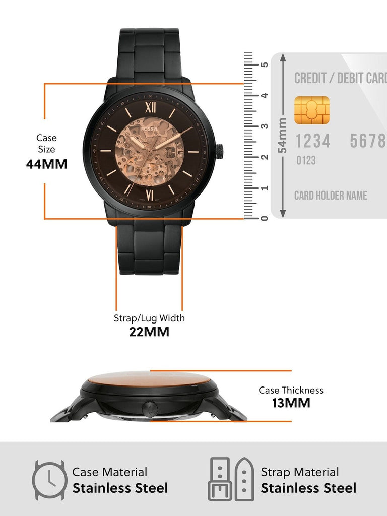 Fossil Neutra Automatic Skeleton Black Dial Black Steel Strap Watch for Men - ME3183 Buy Now By Fossil