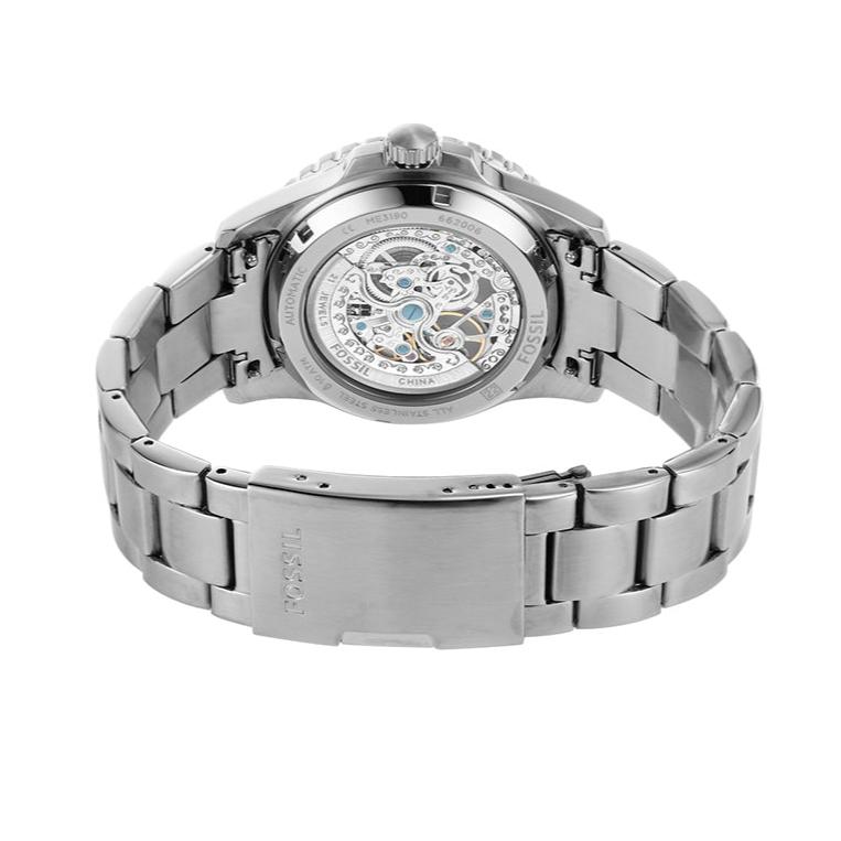 Fossil FB-01 Automatic Skeleton Black Dial Silver Steel Strap Watch for Men - ME3190 Buy Now By Fossil
