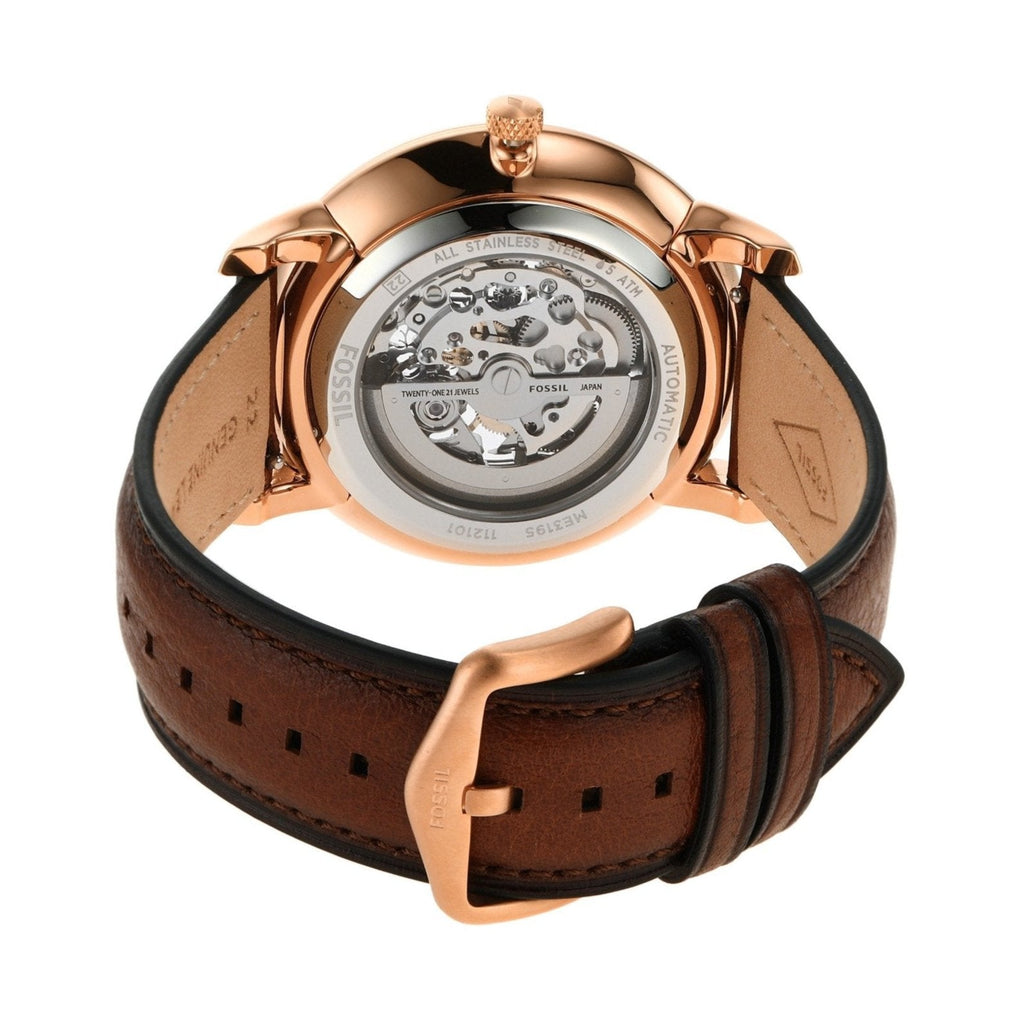 Fossil Neutra Automatic Skeleton Black Dial Brown Leather Strap Watch for Men - ME3195 Buy Now By Fossil