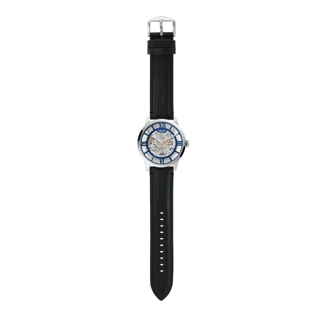 Fossil Townsman Automatic Skeleton Blue Dial Black Leather Strap Watch for Men - ME3200 Buy Now By Fossil