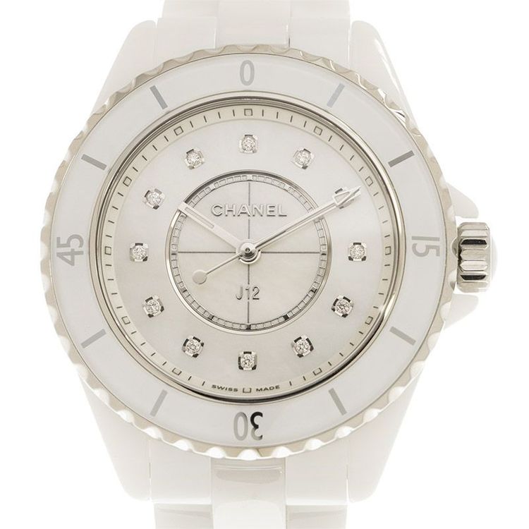 Chanel J12 Diamonds Mother of Pearl White Dial White Steel Strap Watch for Women - J12 H5704 Buy Now By Chanel