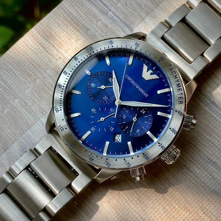 Emporio Armani Mario Chronograph Blue Dial Silver Steel Strap Watch For Men - AR11306 Buy Now By Emporio Armani