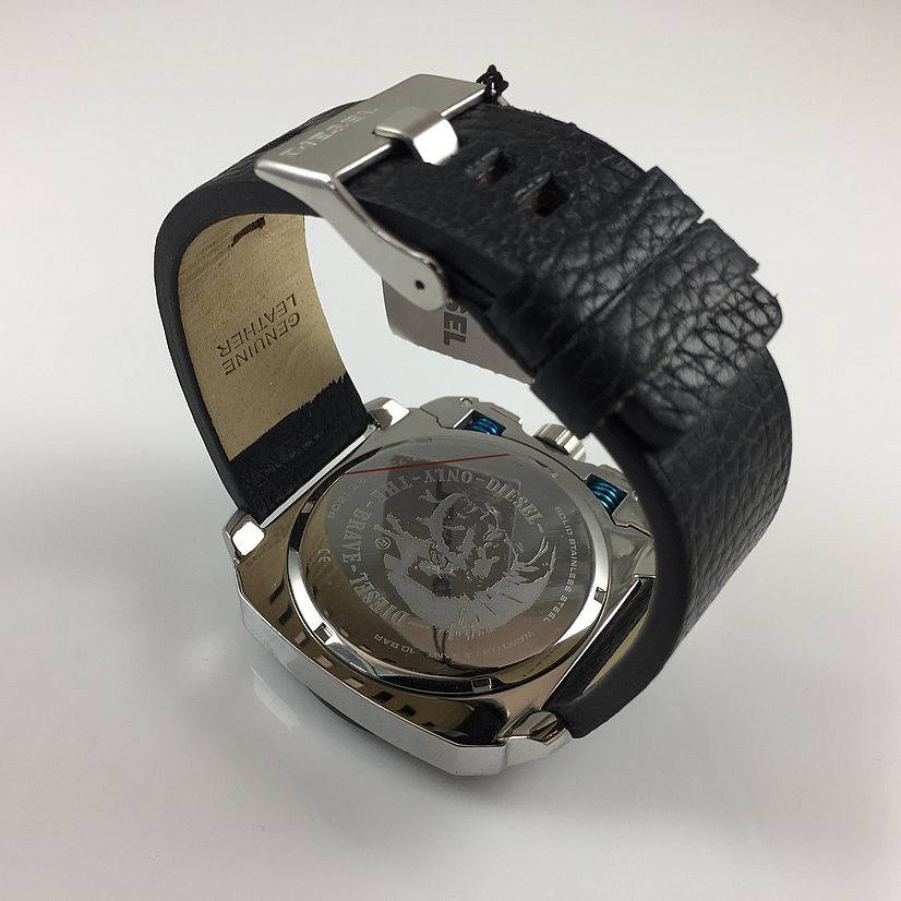 Diesel BAMF Chronograph Black Dial Black Leather Strap Watch For Men - DZ7345 Buy Now By Diesel