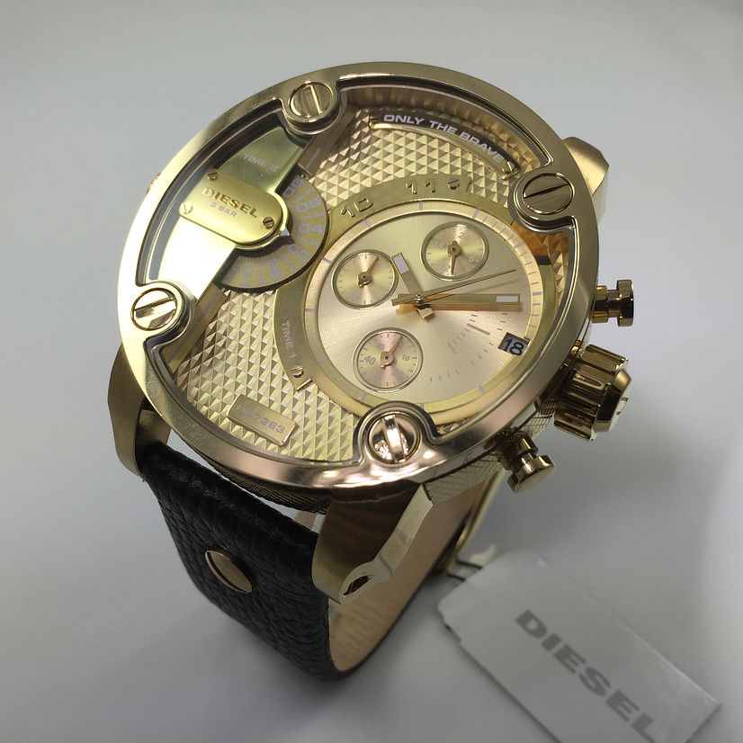 Diesel Mr Daddy Gold Dial Black Leather Strap Watch For Men - DZ7363 Buy Now By Diesel