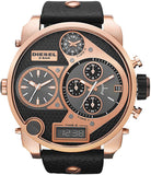 Diesel Big Daddy Gold & Black Dial Black Leather Strap Watch For Men - DZ7261 Buy Now By Diesel