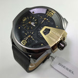Diesel Uber Chief Two Hand Black Dial Black Leather Strap Watch For Men - DZ7377 Buy Now By Diesel