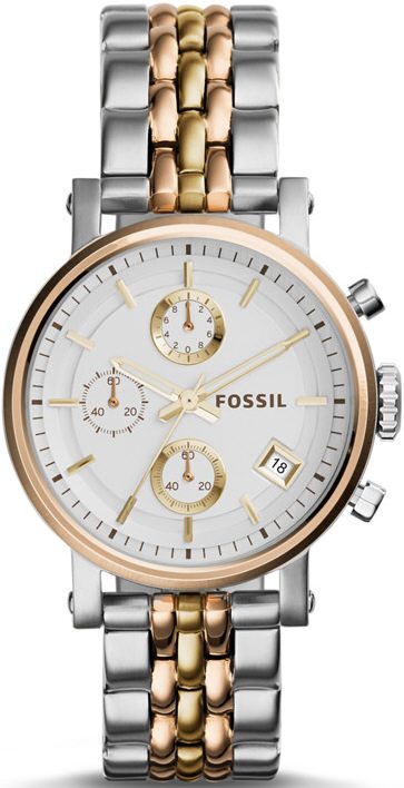 Fossil Boyfriend Chronograph White Dial Two Tone Steel Strap Watch for Women - ES3840 Buy Now By Fossil