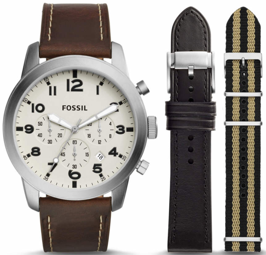 Fossil Pilot Chronograph White Dial Brown Leather Strap Watch for Men - FS5146 Buy Now By Fossil