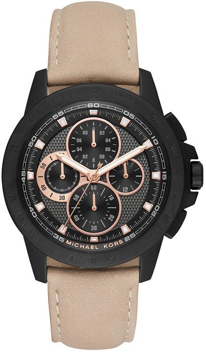 Michael Kors Ryker Chronograph Black Dial Beige Leather Strap Watch For Men - MK8520 Buy Now By Michael Kors