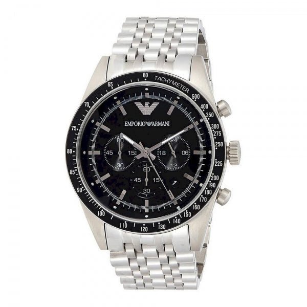 Emporio Armani Tazio Chronograph Black Dial Silver Steel Strap Watch For Men - AR5988 Buy Now By Emporio Armani