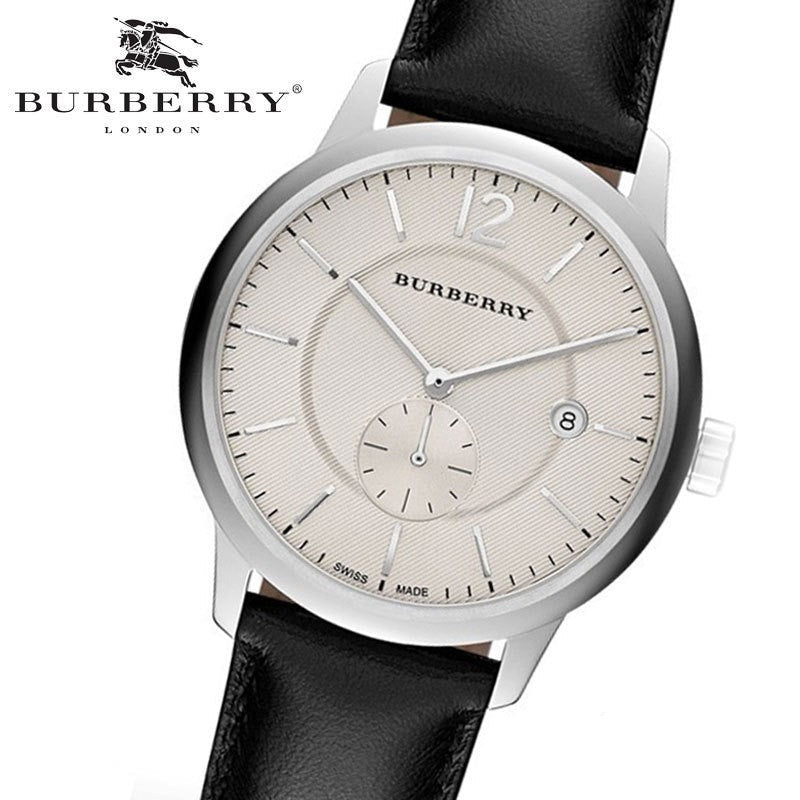 Burberry The Classic Horseferry Beige Dial Black Leather Strap Watch for Men - BU10000 Buy Now By Burberry