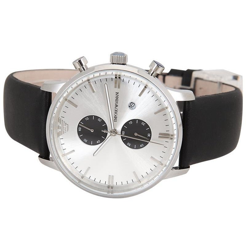 Emporio Armani Gianni White Dial Black Leather Strap Watch For Men - AR0385 Buy Now By Emporio Armani