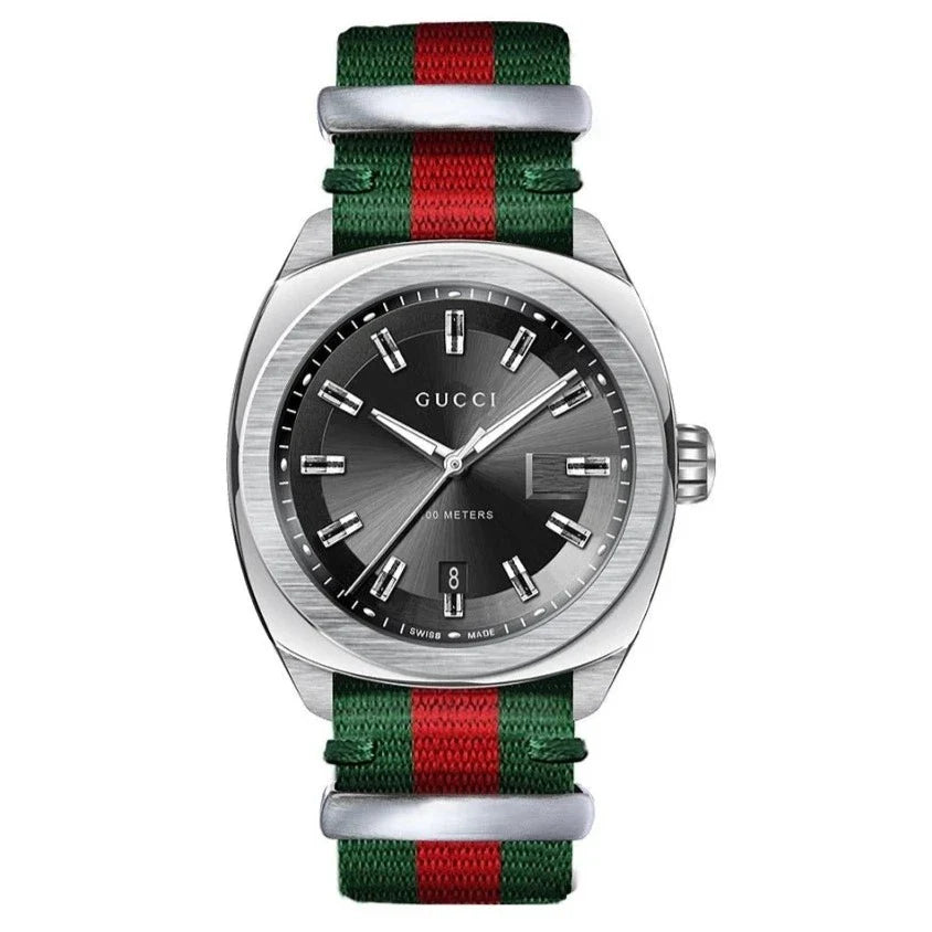 Gucci GG2570 Quartz Black Dial Green & Red Nylon Strap Watch For Men - YA142305 Buy Now By Gucci