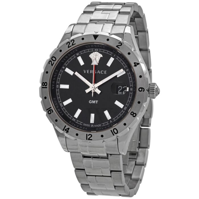 Versace Hellenyium GMT Black Dial Silver Steel Strap Watch for Men - V11020015 Buy Now By Versace