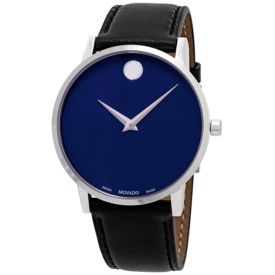 Movado Museum Blue Dial Black Leather Strap Watch For Men - 607013 Buy Now By Movado