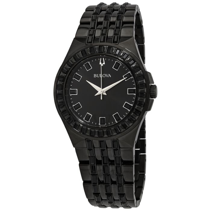 Bulova Crystal Collection Phantom Black Dial Black Steel Strap Watch for Men - 98A240 Buy Now By Bulova