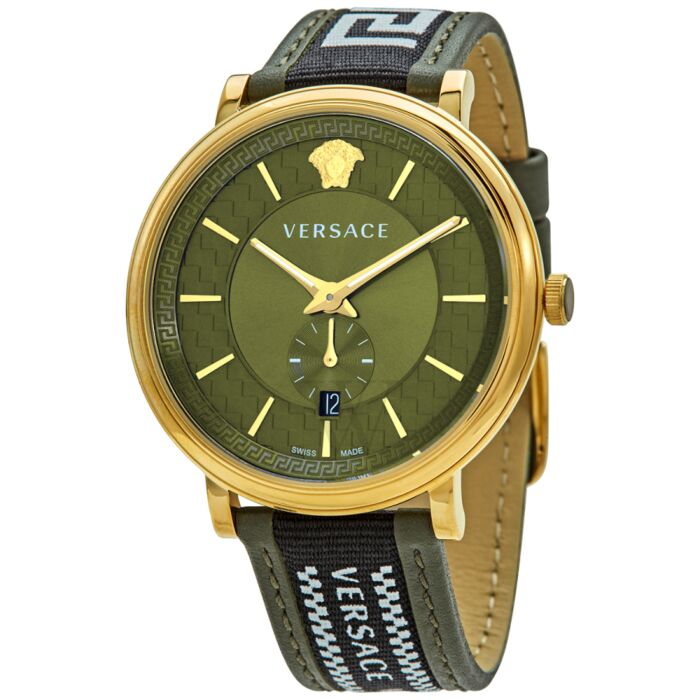 Versace V-Circle Quartz Green Dial Green Leather Strap Watch for Men - VEBQ01519 Buy Now By Versace
