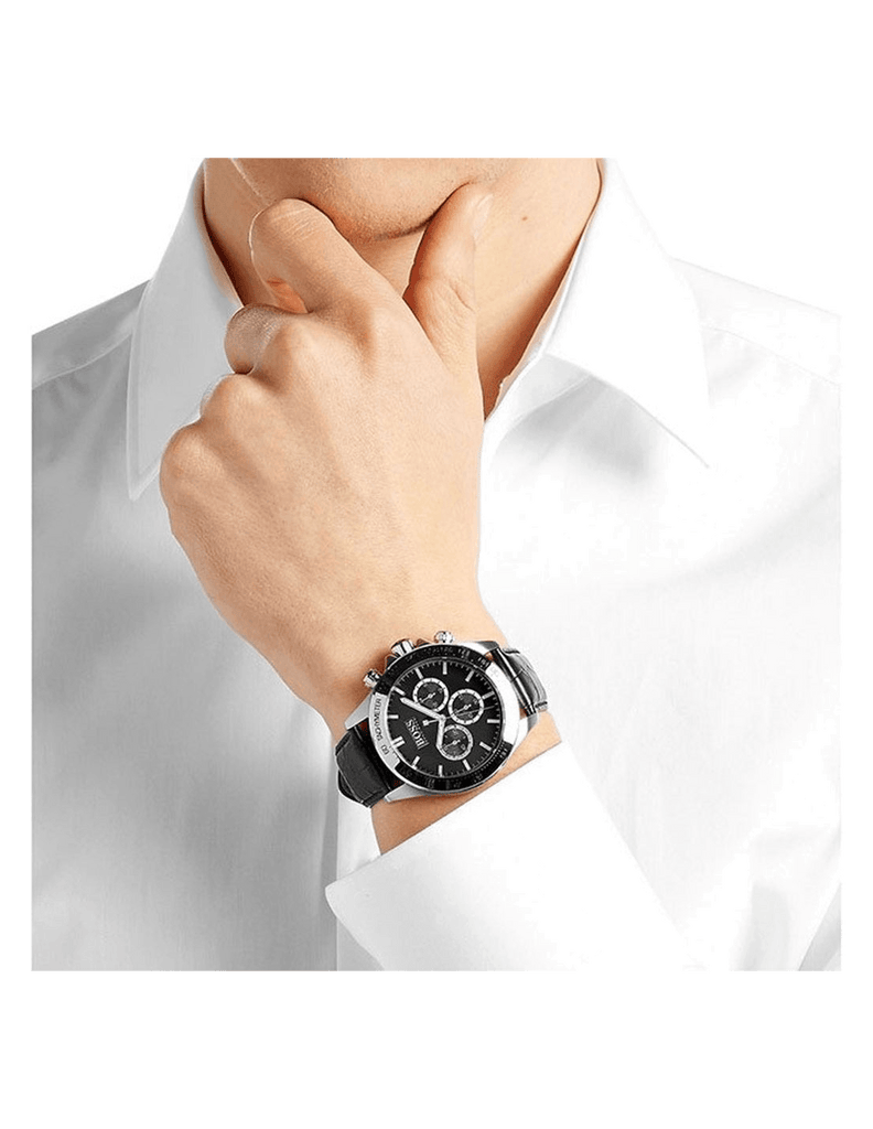 Hugo Boss Ikon Black Dial Black Leather Strap Watch for Men - 1513178