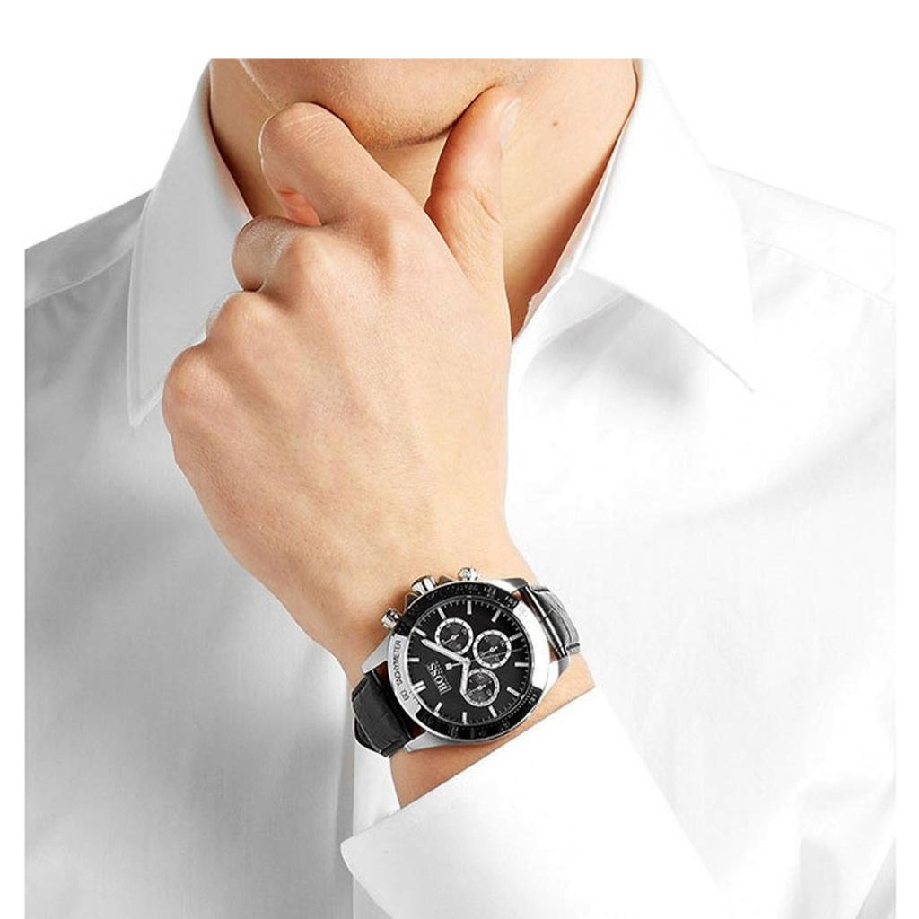Hugo Boss Chronograph Black Dial Black Leather Strap Watch For Men - 1513266 Buy Now By Hugo Boss