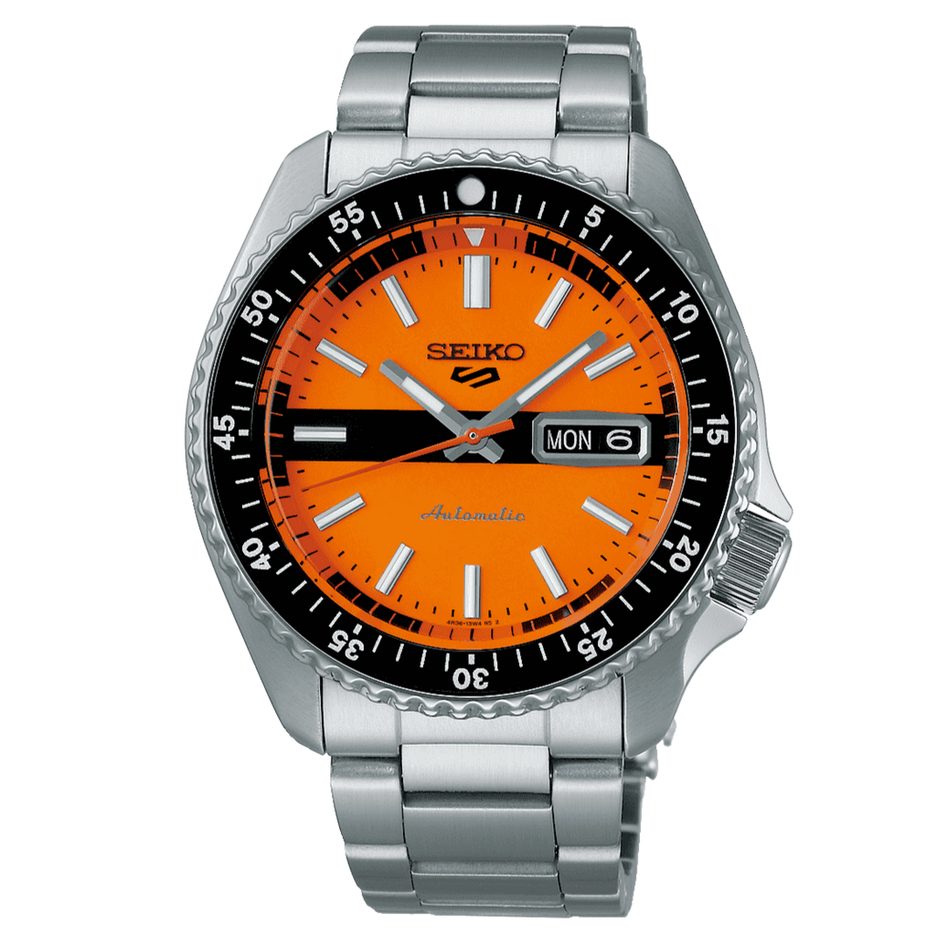 Seiko 5 Sports Double Hurricane Retro Orange Dial Silver Steel Strap Watch For Men - SRPK11K1 Buy Now By Seiko