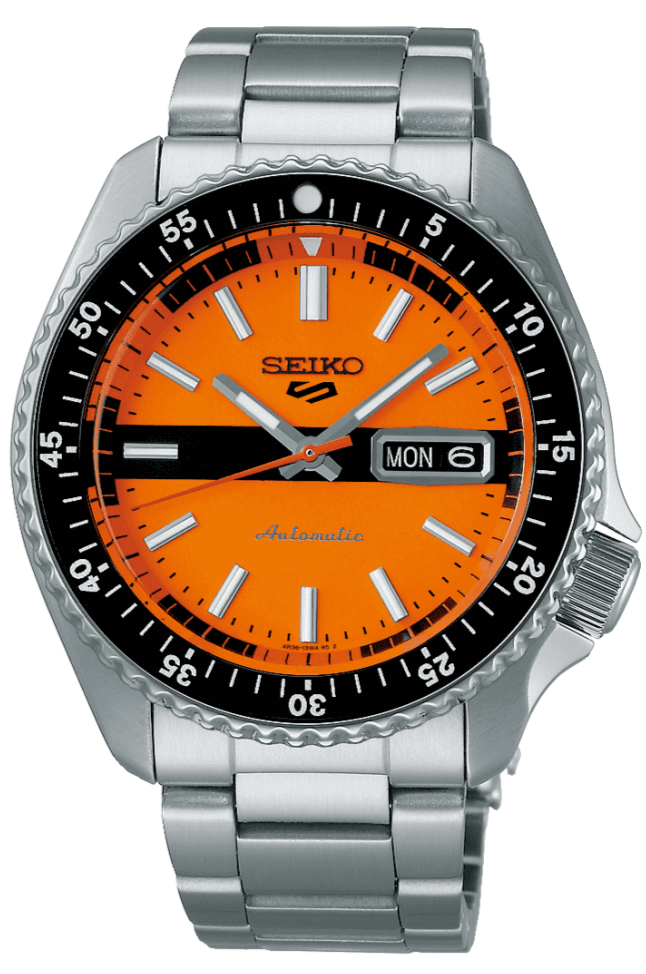 Seiko 5 Sports Double Hurricane Retro Orange Dial Silver Steel Strap Watch For Men - SRPK11K1 Buy Now By Seiko