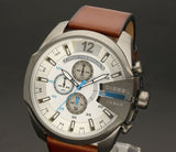 Diesel Mega Chief Chronograph White Dial Brown Leather Strap Watch For Men - DZ4280 Buy Now By Diesel
