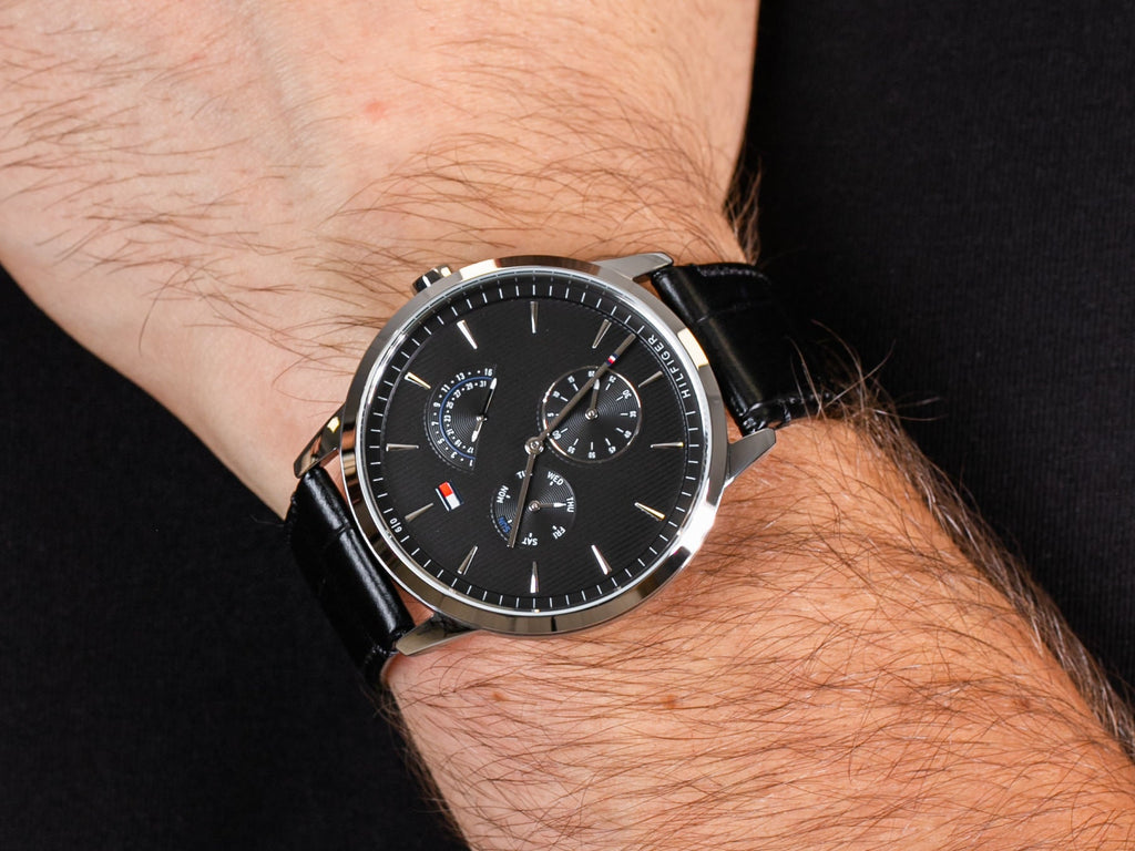 Tommy Hilfiger Brad Chronograph Black Dial Black Leather Strap Watch For Men - 1710391 Buy Now By Tommy Hilfiger