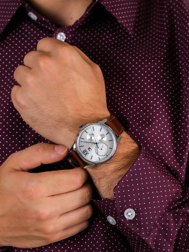 Tommy Hilfiger Damon Quartz White Dial Brown Leather Strap Watch for Men - 1791418 Buy Now By Tommy Hilfiger