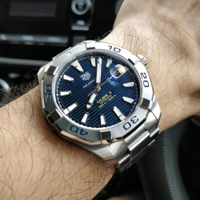 Tag Heuer Aquaracer Calibre 5 Automatic Blue Dial Silver Steel Strap Watch for Men - WAY2012.BA0927 Buy Now By Tag Heuer