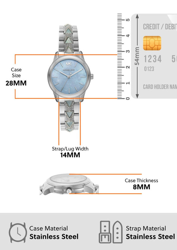 Michael Kors Runway Mercer Quartz Mother of Pearl Blue Dial Silver Steel Strap Watch For Women - MK6857 Buy Now By Michael Kors