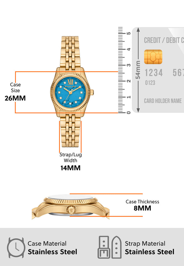 Michael Kors Lexington Three Hand Blue Dial Gold Steel Strap Watch for Women - MK4813 Buy Now By Michael Kors