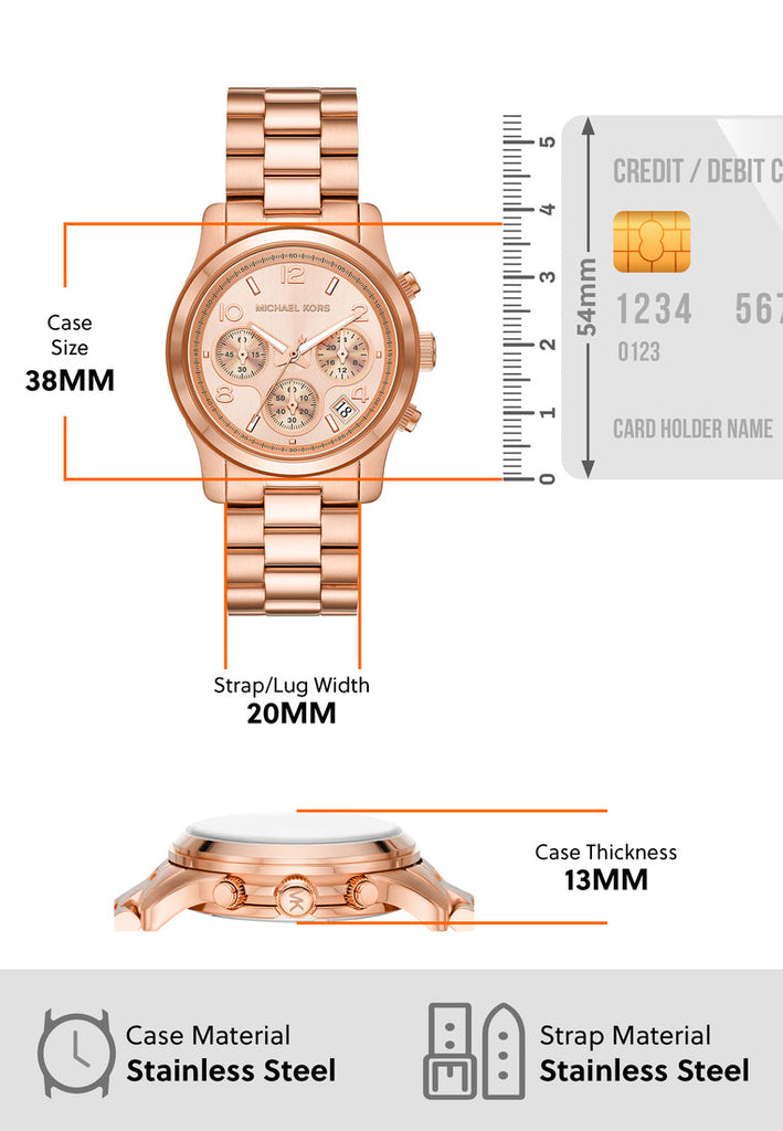 Michael Kors Runway Chronograph Rose Gold Dial Rose Gold Steel Strap Watch For Women - MK7324 Buy Now By Michael Kors