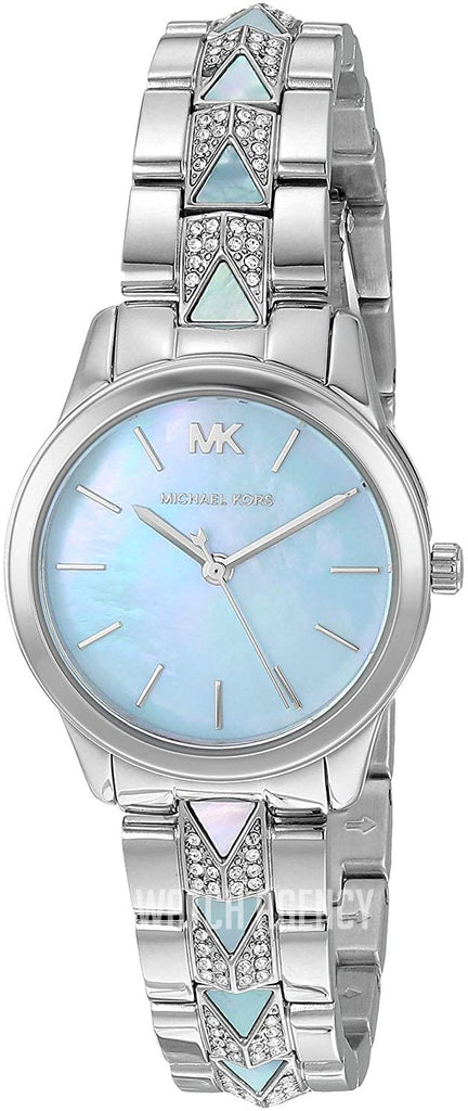 Michael Kors Runway Mercer Quartz Mother of Pearl Blue Dial Silver Steel Strap Watch For Women - MK6857 Buy Now By Michael Kors