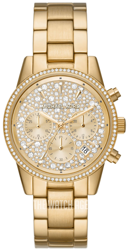 Michael Kors Ritz Chronograph Gold Dial Gold Steel Strap Watch For Women - MK7310 Buy Now By Michael Kors