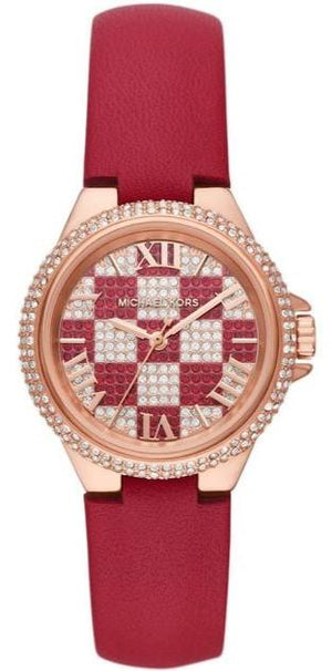Michael Kors Camille Three Hand Crystals Rose Gold Dial Red Leather Strap Watch For Women - MK4701 Buy Now By Michael Kors